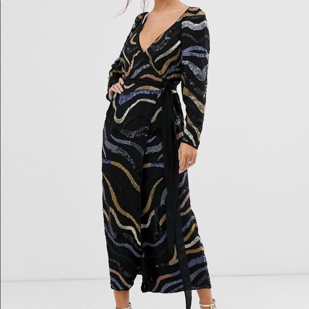 ASOS Edition midi wrap dress with animal beading